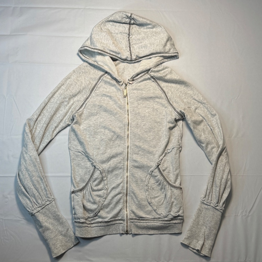 YFB Full Zip Hoodie Womens Small Young Fabulous & Broke Gray Ruched Lightweight